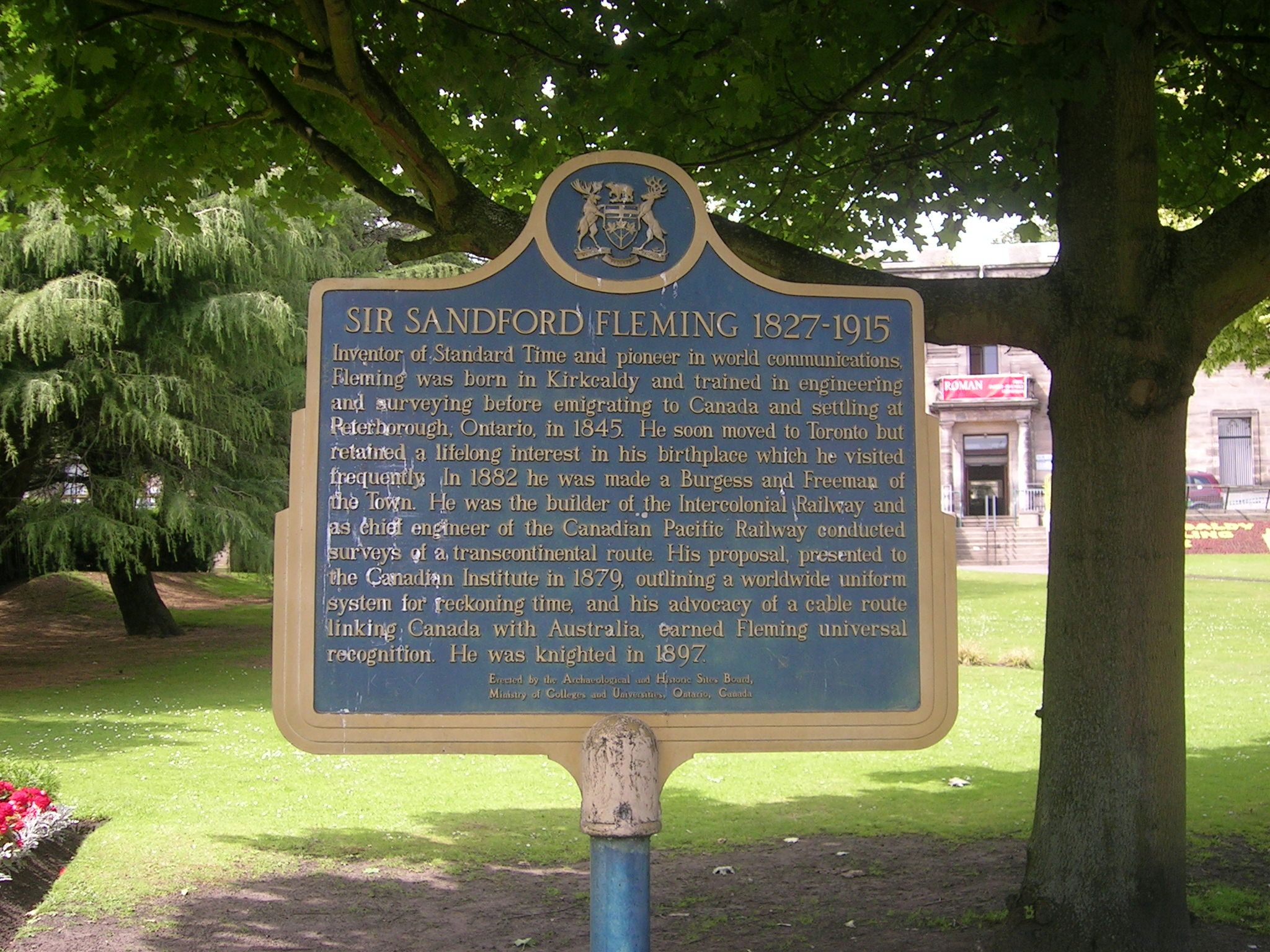 Memorial to Sandford Fleming in Kirkcaldy, Fife