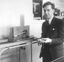 Tom Brown with prototype scanner 1957