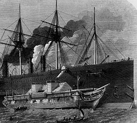 Telegraph cable being loaded onto the Great Eastern, 1866